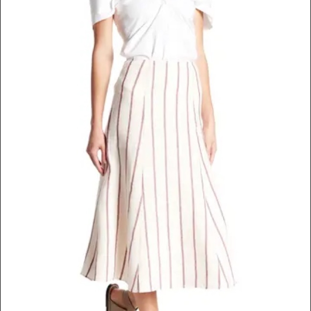 NWT Theory Linen Striped A-line Midi Skirt